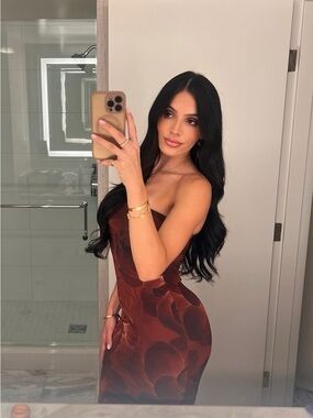 Windsor Brown Floral Print Strapless Midi Dress